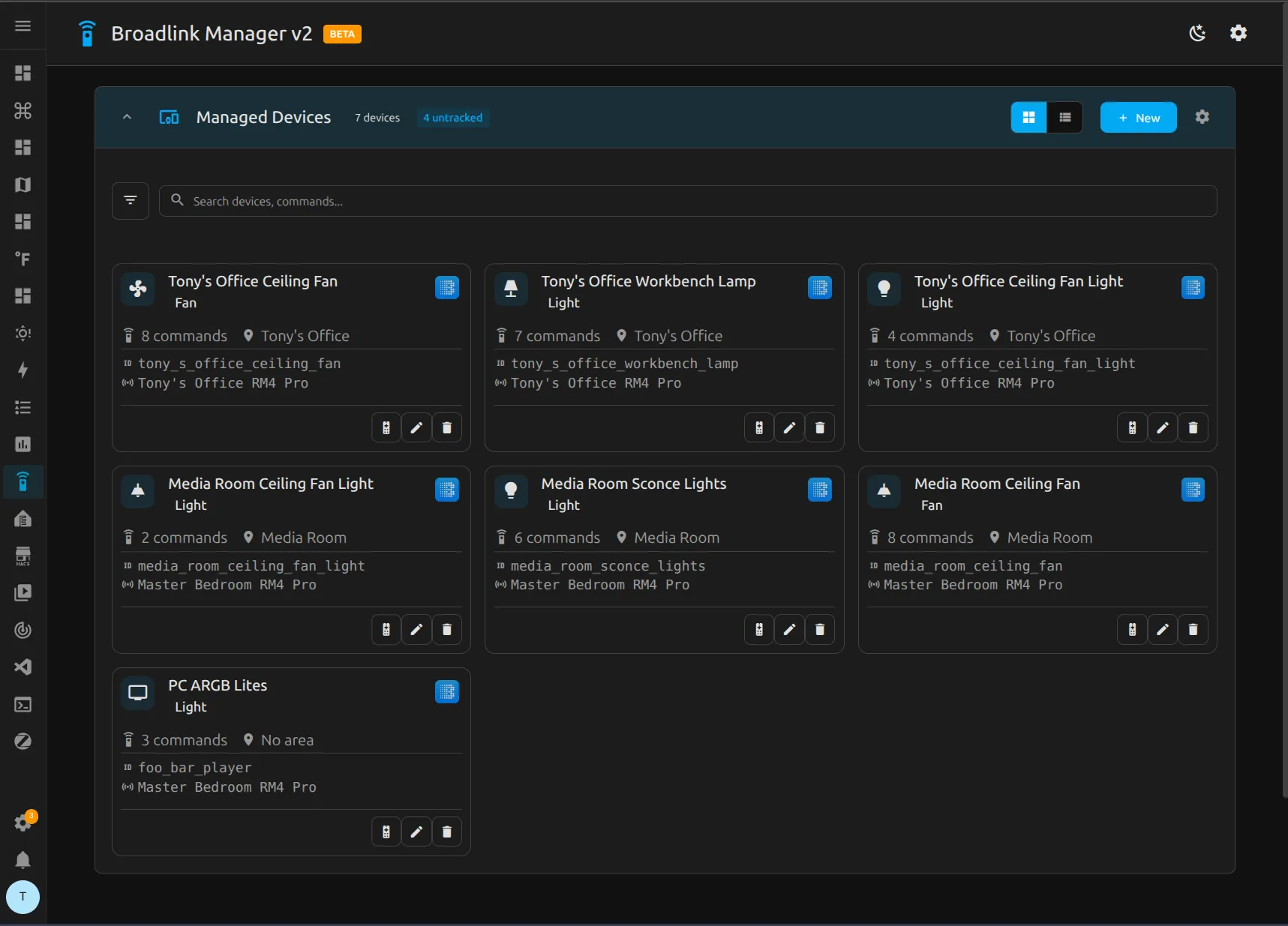 Broadlink Manager v2 interface