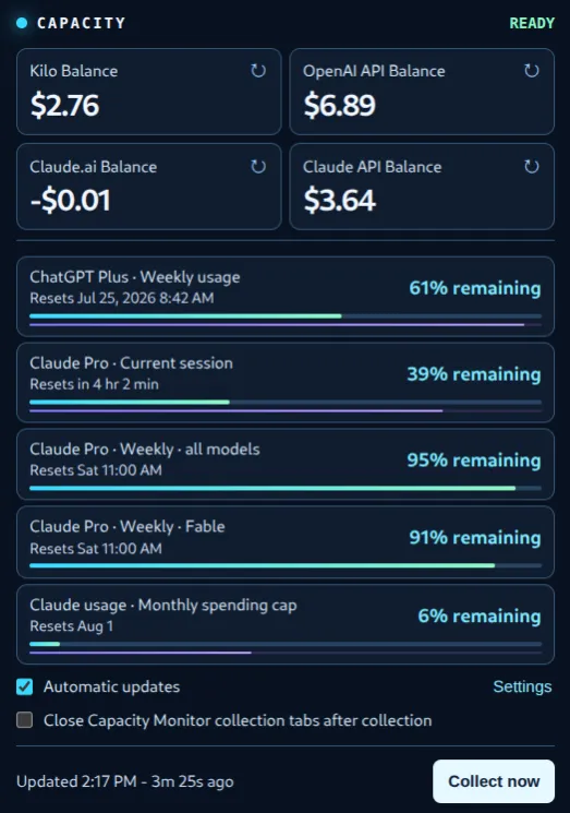 AI Capacity Monitor popup
